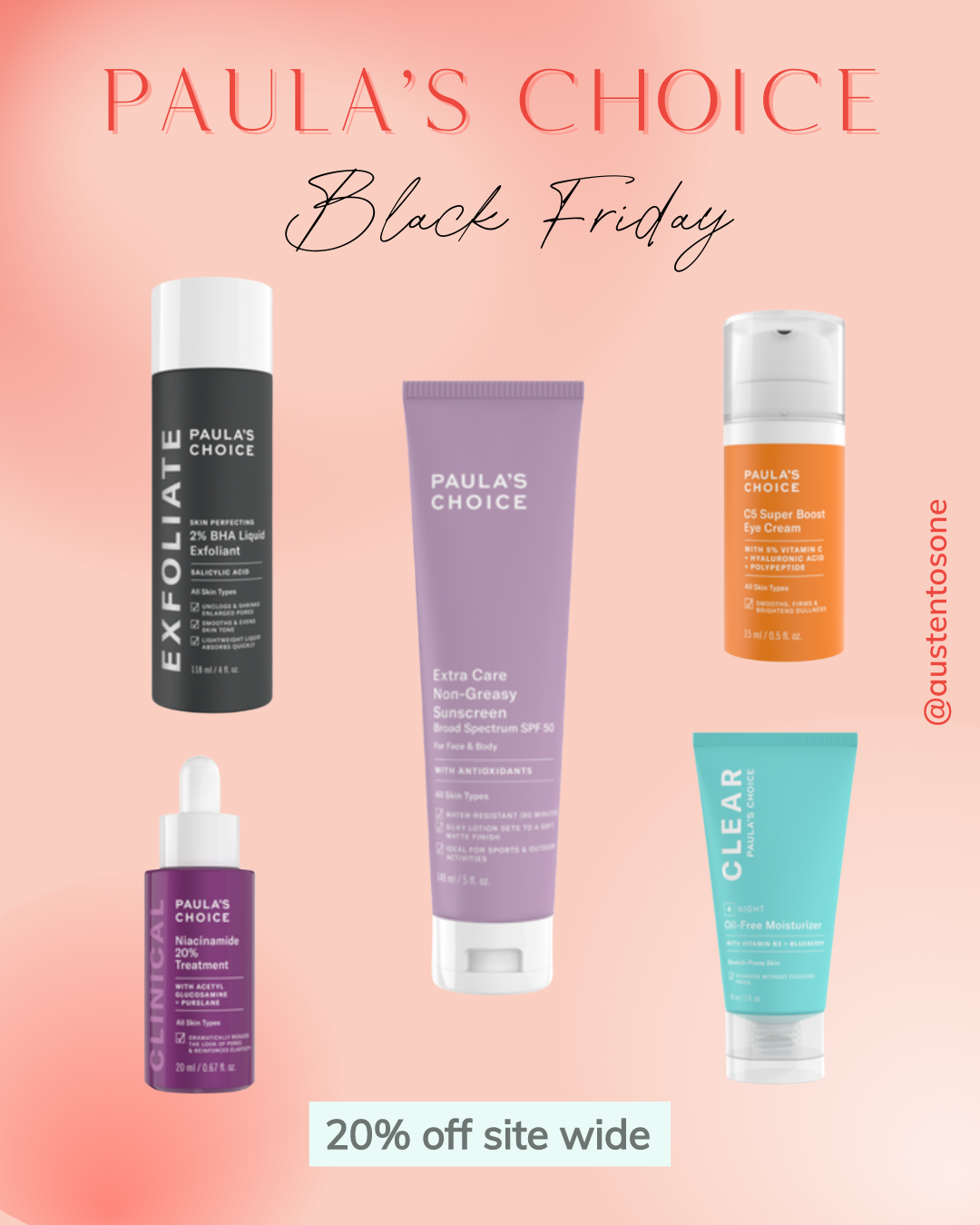 Keep Calm and Chiffon Blogger Austen Tosone shares a collage of products from Paula